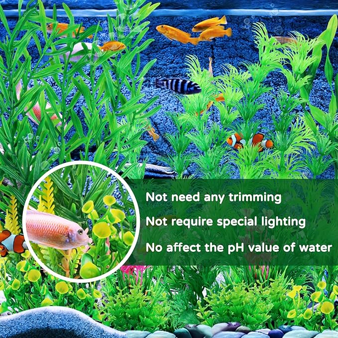 Fish Tank Plants, 20pcs Aquarium Decor Green Plants Artificial Aquarium Decorations Plant, Fish Tank Accessories for Household and Office Aquarium Simulation, Small to Large-PawvioPets