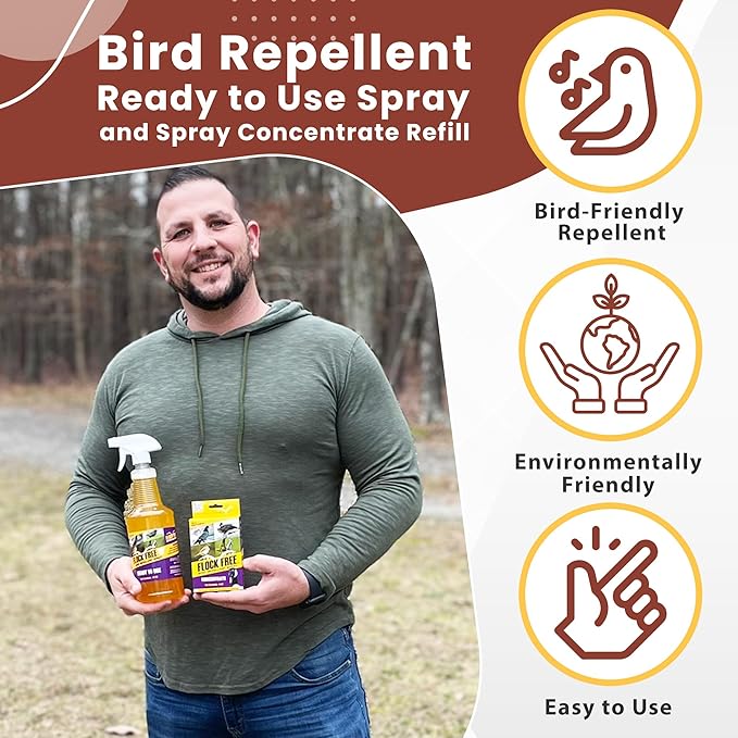Bird Repellent Spray Bundle, Ready to Use Bird Spray 32oz + Concentrate 4oz Refill-PawvioPets
