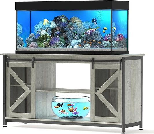 55-75 Gallon Aquarium Stand Heavy Duty Steel Frame, Fish Tank Cabinet with Accessories Storage for Reptile Terrarium & Turtle Tank - 1000lbs Capacity (Grey)-PawvioPets