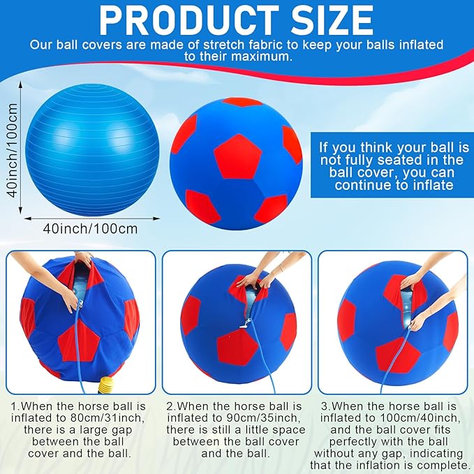 40inch Giant Herding Ball with Ball Cover Anti Burst Please Watch VCR for How to Inflation Horse Toys for Horses Stall Entertainment Play, Pump Included(Blue,Stylish)-PawvioPets