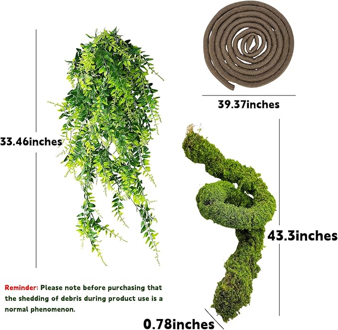 BNOSDM Reptile Plants,Flexible Rainforest Vines with Moss,Bendable Jungle Climbing Vines,Terrarium Artificial Plants Decor for Bearded Dragon,Hermit Crab,Snake,Geckos,Chameleon,Lizard-PawvioPets