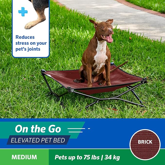 Coolaroo On-The-Go Elevated Dog Bed - Foldable Pop-Up Travel Dog Bed with Breathable, Moisture-Resistant Fabric, Carry Bag Included, Lightweight & Portable, Brick, Medium-PawvioPets