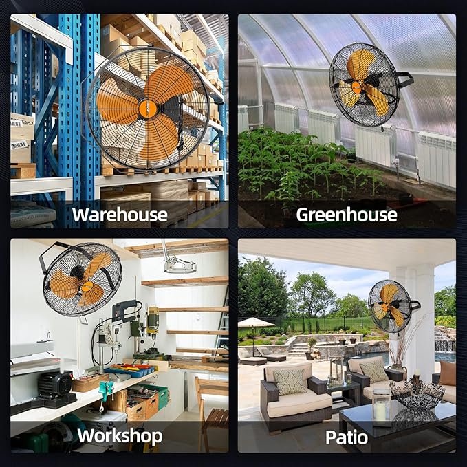 20 Inch Industrial Wall Mount Fan, 4850 CFM High Velocity Metal Wall Fan, 3 Speed, Adjustable Tilt, Commercial Use for Garage, Gym, Covered Patio, Workshop, Greenhouse - UL Listed-PawvioPets