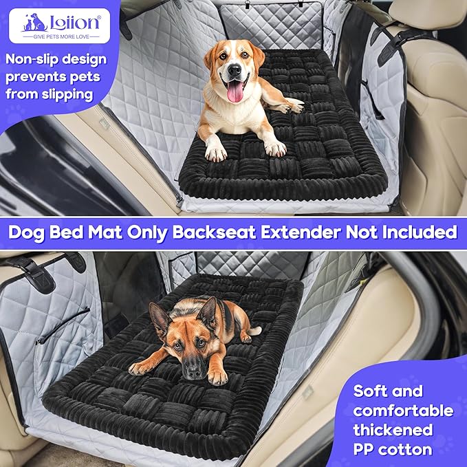 Dog Car Bed Mat, Non-Slip Backseat Extender Pet Blanket, Plaid Dog Bed for SUVs, Sedans & Trucks, Chew-Resistant Travel Pad for Dogs, Easy Clean & Scratch-Proof & Comfort (50"x24.6") Black-PawvioPets