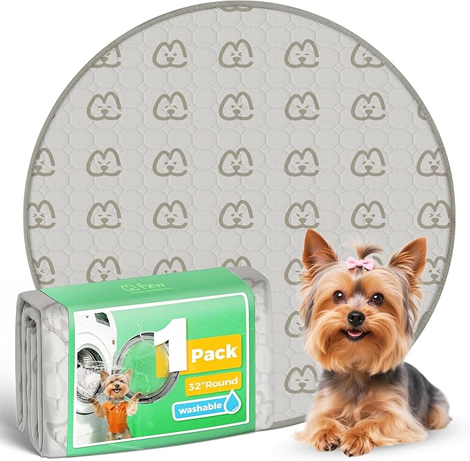 FXW Washable Pee Pads for Dogs, Puppy Pads with Super Absorbent, Specifically Designed for Whelping Box, 32" Round, Khaki, 1 Pack-PawvioPets