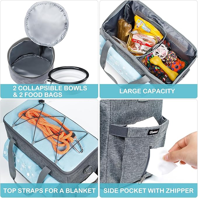 Dog Travel Bag, Airline Approved Dogs Bags for Traveling, 2 Dog 's Food Travel Container and Collapsible Bowls, Weekend Pet Travel Bags (X-Large)-PawvioPets