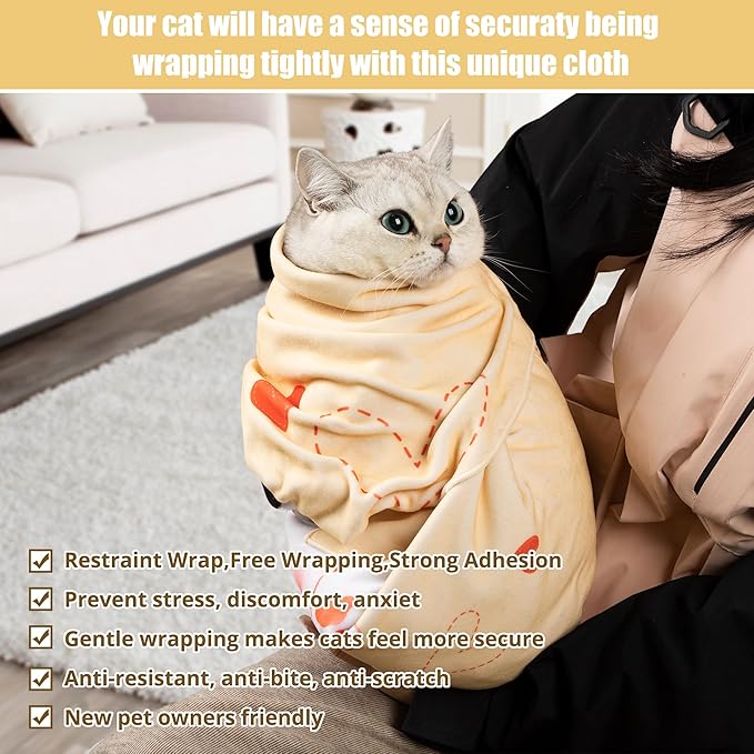 Cat Grooming Wrap,Anti-Escape Cat Wrap for Grooming,Self-Adherent Soft Cat Blanket to Wrap,Clip Nails, Anti-Bite, Anti-Scratch,Cat Calming Wrap,Cat Burrito Wrap,Swaddle Wrap Pet Tool Large Size-PawvioPets