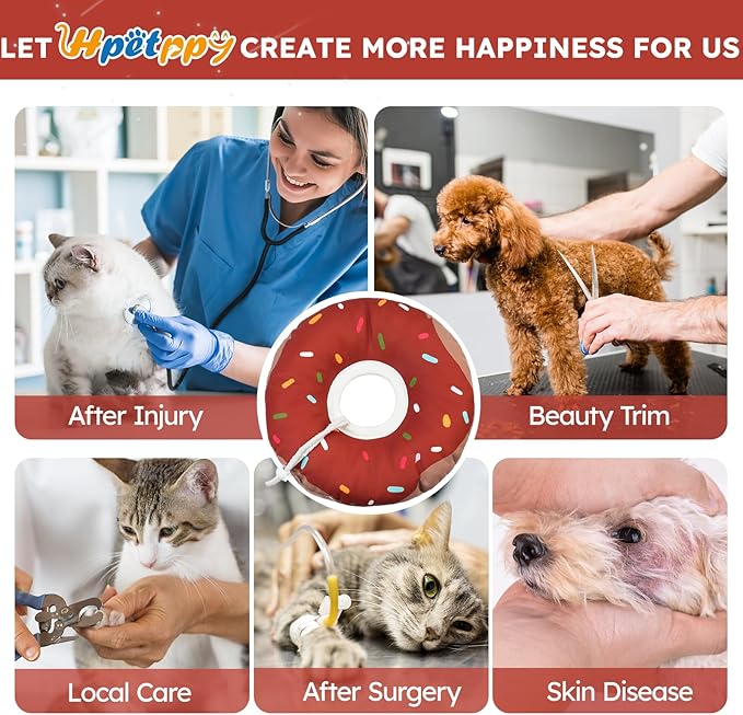 Cat Cone Collar Soft, Waterproof Cat Recovery Collars Spay Cones to Stop Licking Cute Donut E Collar After Surgery Anti-Lick Wound Healing Safety Elizabethan Collar for Kittens (Donut Brown, Small)-PawvioPets