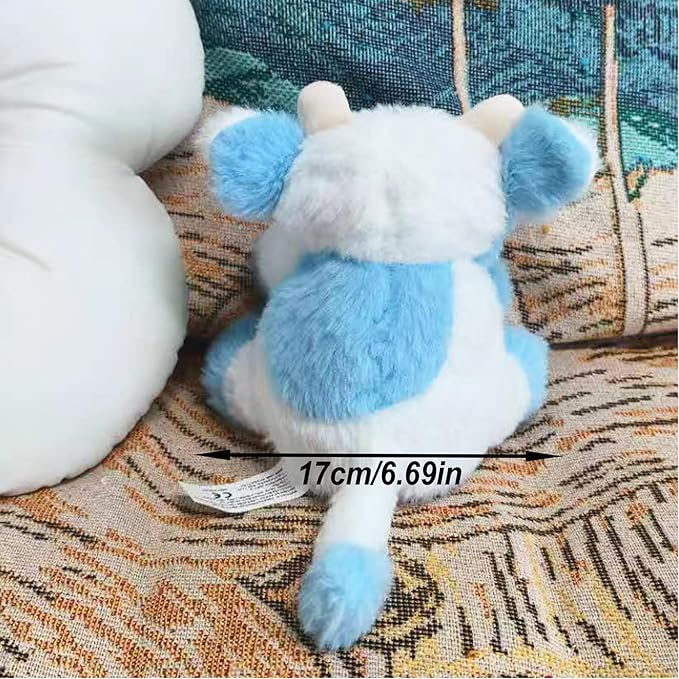 Blue and White Cow Weighted Stuffed Animal 20cm/7.87in Cute Sitting Cow Plush Toy with Smile Soft Fluffy Small Farm Plushie for Kids Adults Birthday Festival Gift Bed Home Office Decor Toys-PawvioPets