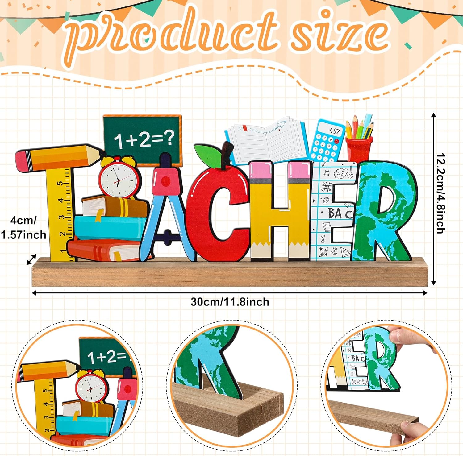 Back to School Metal Sign Teacher Appreciation Table Decor Holiday Tiered Tray Decor with Wooden Base Freestanding Metal Word Sign for Home Tabletop Centerpiece Mantel Shelf Fireplace