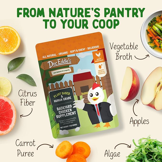 Doc Eddie’s Backyard Chicken Supplement - Plant-Based Treats for Egg Laying Hens - Poultry Feed Enrichment Made with Omega 3 Rich Algae - Essential for Immune Health, Feather Regrowth, Egg Production-PawvioPets