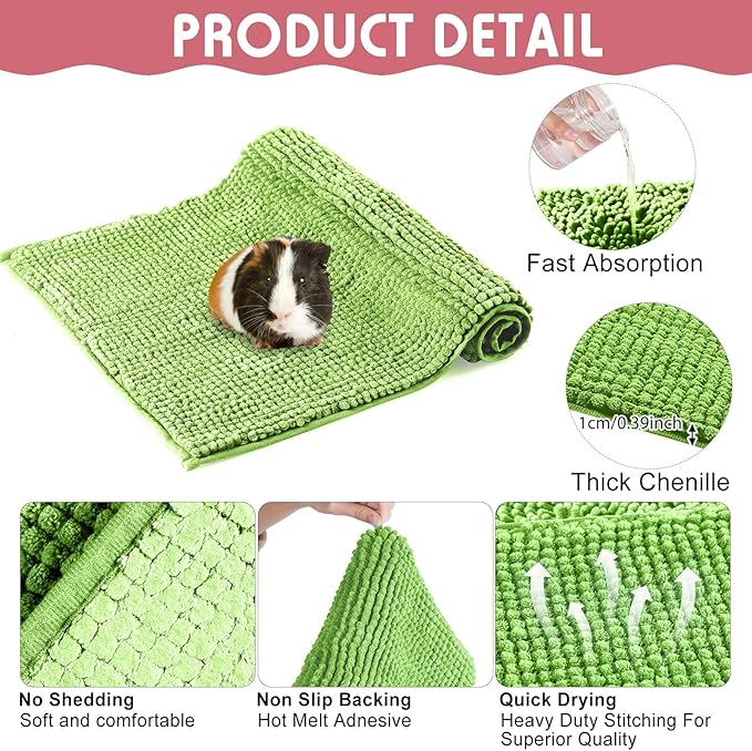 Amylove 4 Pcs Guinea Pig Cage Liner Guinea Pig Bedding Washable Fleece Pee Pads Reusable Small Animals Training Mat Small Animal Sleeping Bed for Bunny Hamster (Green Pink,16 x 24 Inch)-PawvioPets