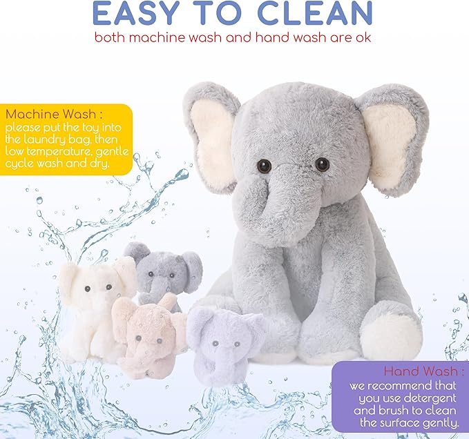 5 Pieces Elephant Stuffed Animals for Girls, 1 Mommy Elephant with 4 Babies Soft Plush Set Toys Gifts for Kids Children 3 4 5 6 7 8 9 Years, Christmas, Birthday, Children's Day-PawvioPets
