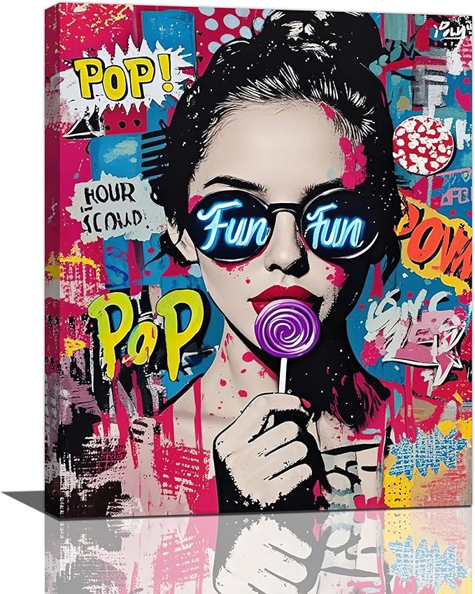 Fashion Women Wall Art Glam Modern Artwork for Girls Banksy Street Graffiti Pop Art Canvas Pictures Painting Print Framed Decorations Gifts for Bedroom Living Room Office 16"x20"-PawvioPets