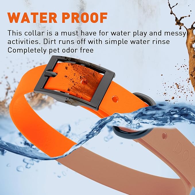 Dogline Biothane Waterproof Dog Collar Strong Coated Nylon Webbing with Black Hardware Odor- Proof for Easy Care Easy to Clean High Performance Fits Small Medium or Large Dogs, Hunter Orange-PawvioPets