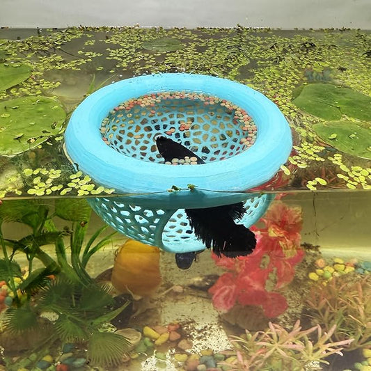 Aquarium Floating Betta Fish Skins, Betta or Shrimp Feeder, Cave and Hammock, Small Fish Feeding Rings, Aquarium Hiding Feeding Decorative Accessories (Cyan)-PawvioPets
