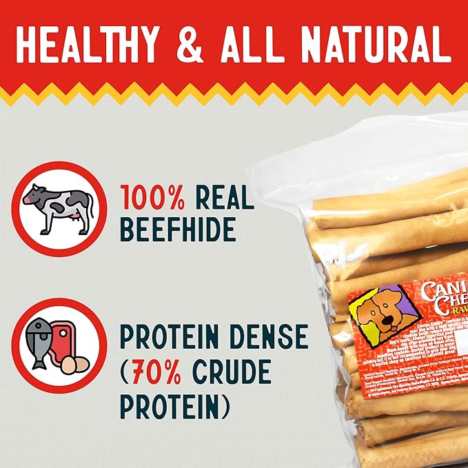 Canine Chews 8-9" Chicken Basted Rawhide Retriever Rolls - Pack of 25 Chicken-Flavored Long-Lasting Dog Rawhide Chews - Protein-Dense Jumbo Rawhide Bones For Large Dogs - Treats for Aggressive Chewers-PawvioPets