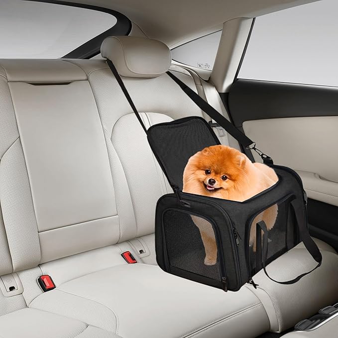Airline Approved Soft Sided Pet Carrier for Small and Medium Dogs, Cats, and Puppies (Up to 15 lbs), Collapsible Portable Travel Bag for Dogs Cats (Black)-PawvioPets