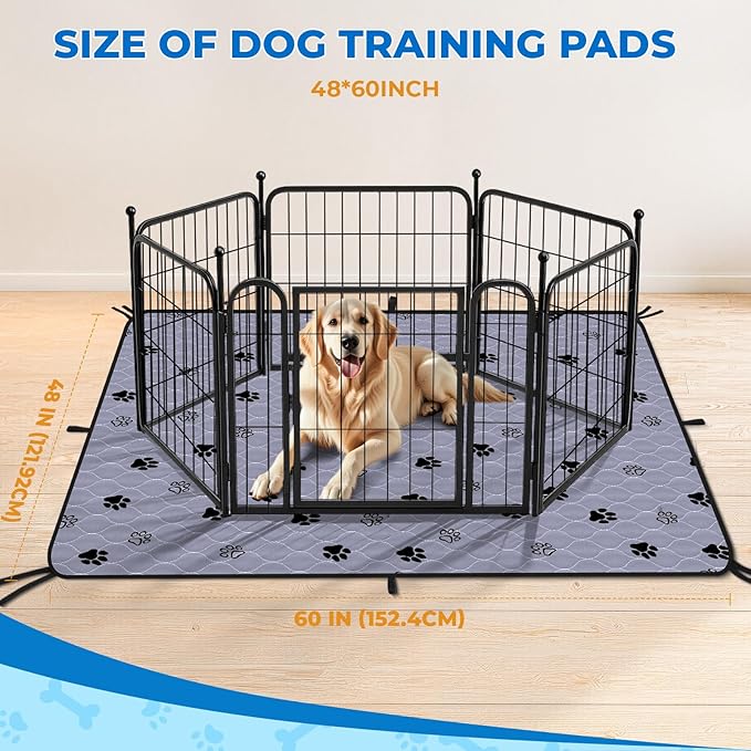 Fostanfly Non-Slip Washable Pee Pads for Dogs, 2 Pack 48''x60'' Extra Large Ultra-Absorbent and Leak-Proof Reusable Potty Training Pads for Dogs, Puppy and Cats of Add 8 Lanyards-PawvioPets