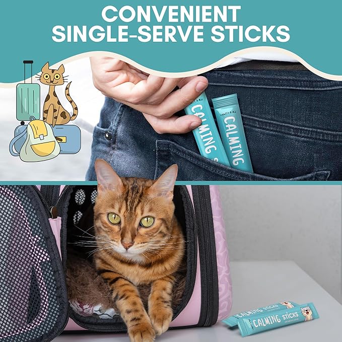 ALBERT & MIA Calming Sticks Lickable Calming Cat Treats for Stress and Anxiety Relief for Cats, Irresistible - Vet Recommended (Sleeping Aid, Vet Visits, Grooming, Car Rides, Plane) 20 Pack-PawvioPets