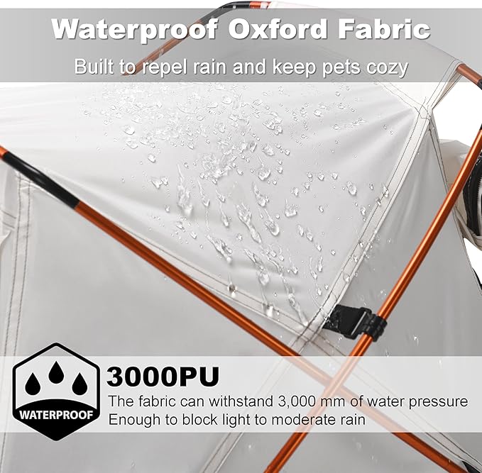 Dog Tent Cat Tent with Aluminum Poles and Camping Mat, Outdoor Waterproof Pet Tent with Zippered Mesh Door, Dog House, Cat House, Pet Playpen, Portable and Collapsible (White, Small)-PawvioPets