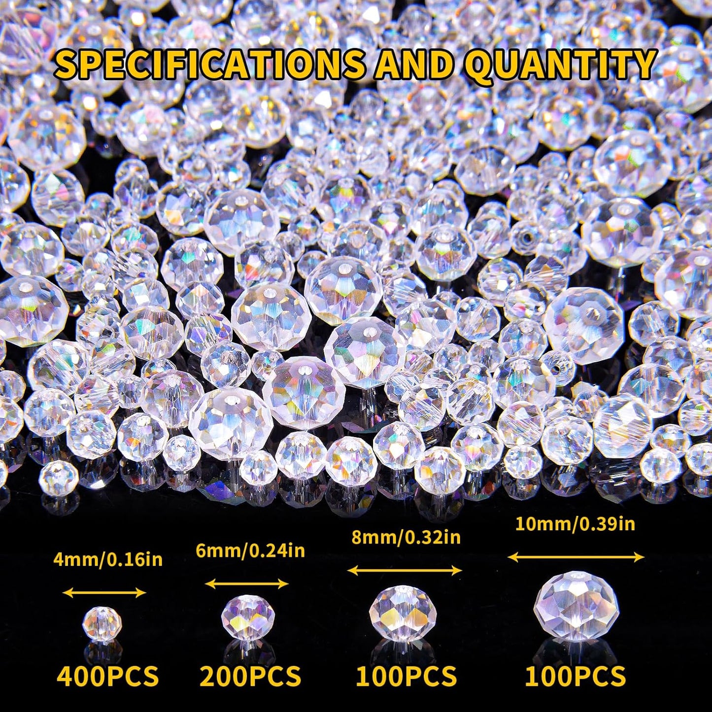 800Pcs 4/6/8/10mm Crystal Glass Beads for Jewelry Making Beads for Bracelets Necklace Pendants Making Supplies(Light Purple)