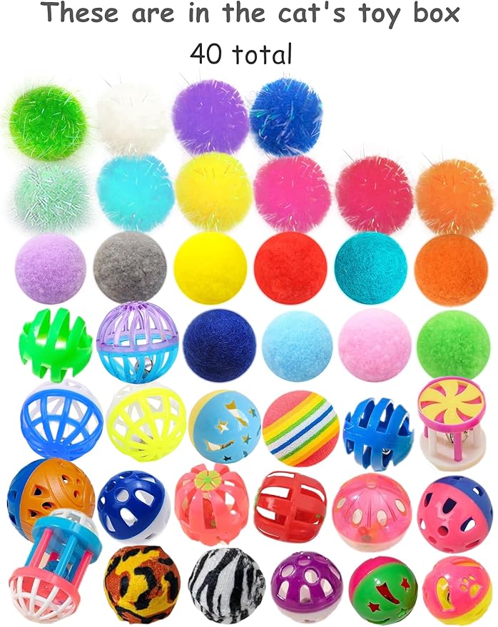 40-Piece Cat Toy Set for Indoor Cats and Kittens (1.5'' - 2.3'', Cat Toys Ultimate Pack)-PawvioPets