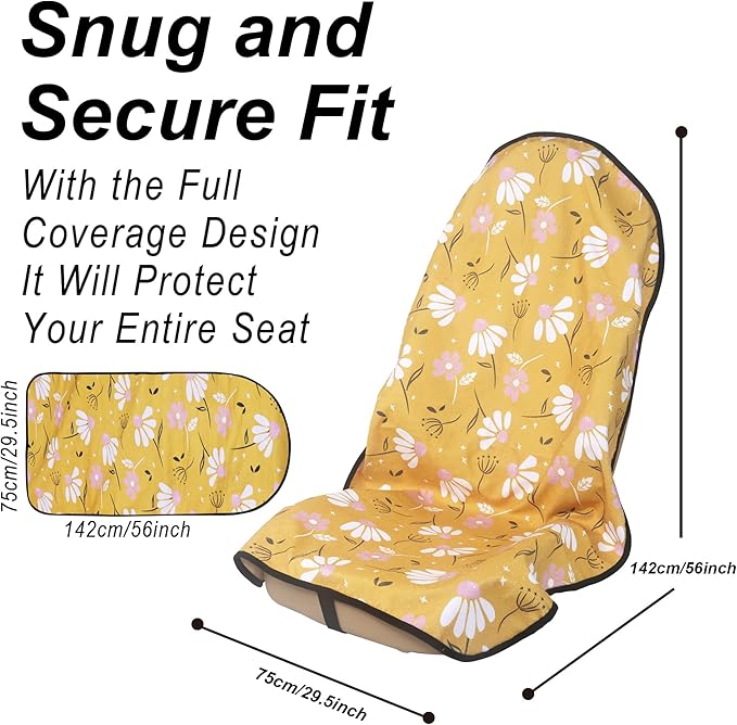 Car Seat Cover Protector Front Seats,for Gym Workout,Running,Swimming,Beach and Hiking,Waterproof Sweat Towel Bucket Seat Covers for Cars SUV Trucks (Chamomile and Yellow, 2Pcs)-PawvioPets