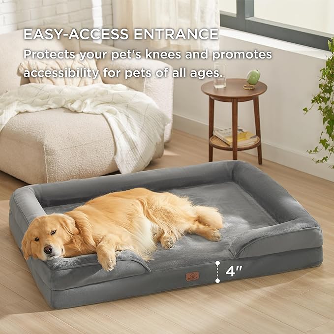 Bedsure XL Plus Orthopedic Dog Bed for Extra Large Dogs - Washable XLarge Dog Cat Bed Waterproof, Comfort Dogs Couch Sofa with Washable Removable Cover, Pet Bed with Nonskid Bottom, Grey, 48"-PawvioPets