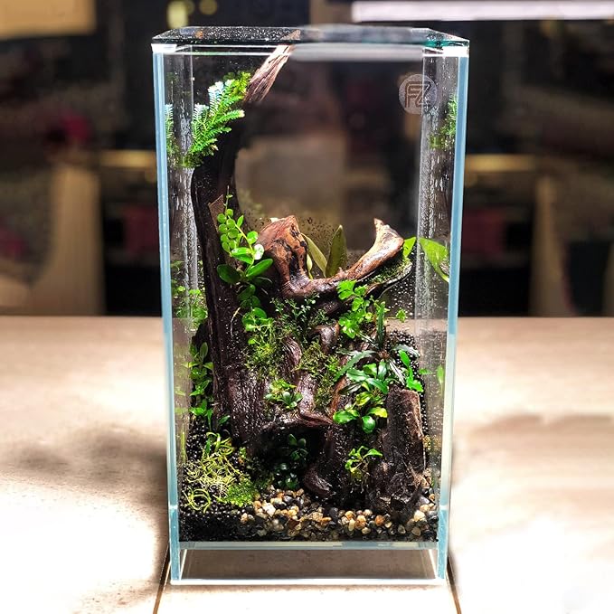 Fzone 2 Gal Nano Rimless Aquarium Low Iron Fish Tank NovaClear Ultra-White Translucent Glass Verso Series Nano Shallow Pond Levitating Floating Air Aquarium(A16-H30)-PawvioPets