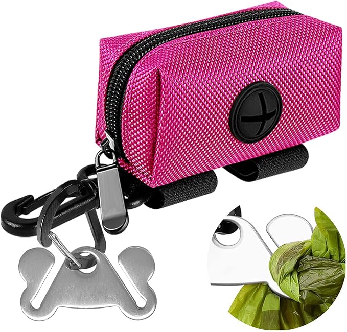Dog Waste Bag Dispenser Pet Poop Bags Holder for Doggie Waste Bags Dispensers Soft Fabric Zipper Small Doggy Puppy Pouch for Leash Accessory Attachment with Carrier,Pink-PawvioPets
