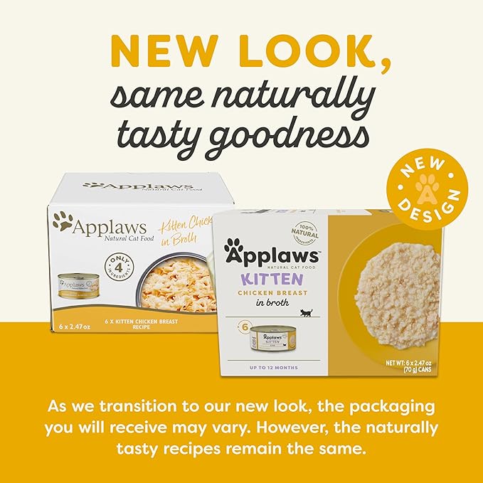 Applaws Natural Wet Kitten Food in Broth, Limited Ingredient Canned Wet Kitten Food, No Additives, Made with Natural Ingredients, Chicken Breast in Broth (6 x 2.47oz Cans)-PawvioPets