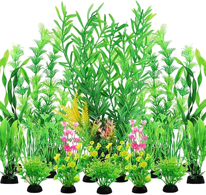 Fish Tank Plants, 20pcs Aquarium Decor Green Plants Artificial Aquarium Decorations Plant, Fish Tank Accessories for Household and Office Aquarium Simulation, Small to Large-PawvioPets