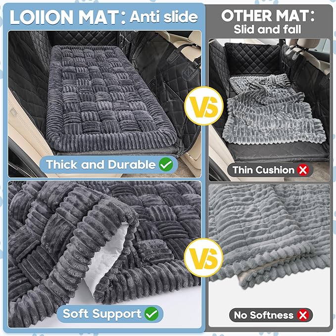 Dog Car Bed Mat, Non-Slip Backseat Extender Pet Blanket, Plaid Dog Bed for Trucks, Sedans & Large SUVs, Chew-Resistant Travel Pad for Dogs, Easy Clean & Scratch-Proof & Comfort（56"x28.7" Gray-PawvioPets