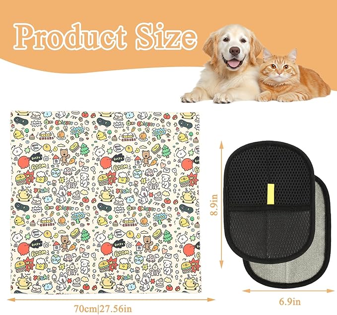 27.6x27.6 Cat Wrap for Cutting Nails, Cat Grooming Wrap with Pet Hair Removal Glove, Cats Restraint for Nail Clipping Ear Cleaning Teeth Brushing-PawvioPets