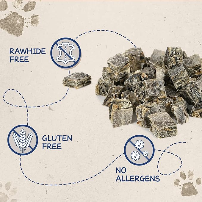 Cod Skin Cubes Dog Treat, Chew Fish Skins Rolls w/Taurine, One-Ingredient Grain Free Healthy Dog Treat, Rich in Omega3, 8 oz-PawvioPets