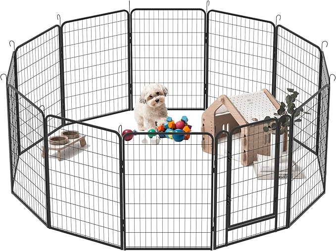 Dog Playpen, Outdoor Dog Fence, 8 Panels, 40" H Dog Pen for Large/Medium/Small Dogs, Heavy Duty Metal Pet Fence with Gate, Portable Dog Fence for RV Camping and Yard (Black)-PawvioPets