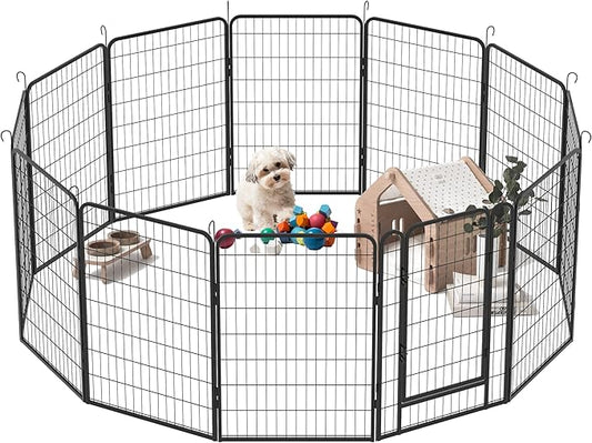 Dog Playpen, Outdoor Dog Fence, 8 Panels, 40" H Dog Pen for Large/Medium/Small Dogs, Heavy Duty Metal Pet Fence with Gate, Portable Dog Fence for RV Camping and Yard (Black)-PawvioPets