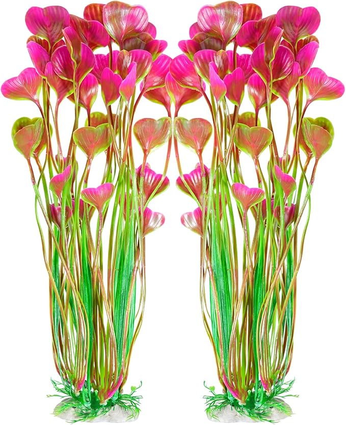 AQUANEAT Artificial Fish Tank Plants, Plastic Aquarium Accessories Large, 15.5 inch Red Decorations, 2pcs-PawvioPets