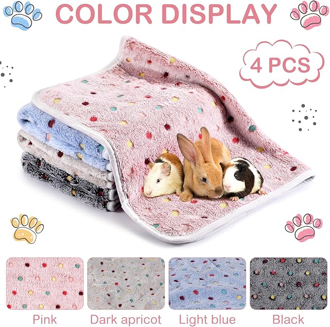 4 Pcs Waterproof Guinea Pig Blankets Washable Small Animal Fleece Bedding Absorbent Guinea Pig Cage Liners Reusable Pet Pee Pad Sleep Mat Pad Cover for Hamster Ferret-PawvioPets