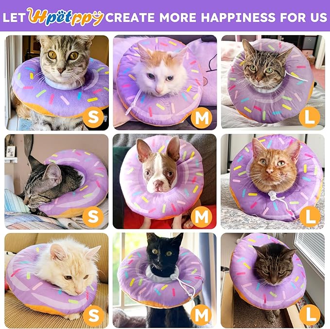Cat Cone Collar Soft, Cat Recovery Collar for Wound Healing Cute Donut Adjustable Kitten Cones to Stop Licking Comfortable Lightweight Neck Elizabethan Collars for Kittens After Surgery-PawvioPets