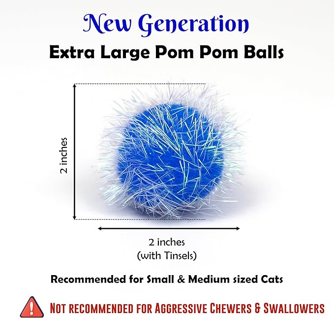 20 Pieces 2 inches Sparkle Pom Pom Balls for Cat - Interactive Glitter Balls, Multicolor, Best as Kitten Play Toys-PawvioPets