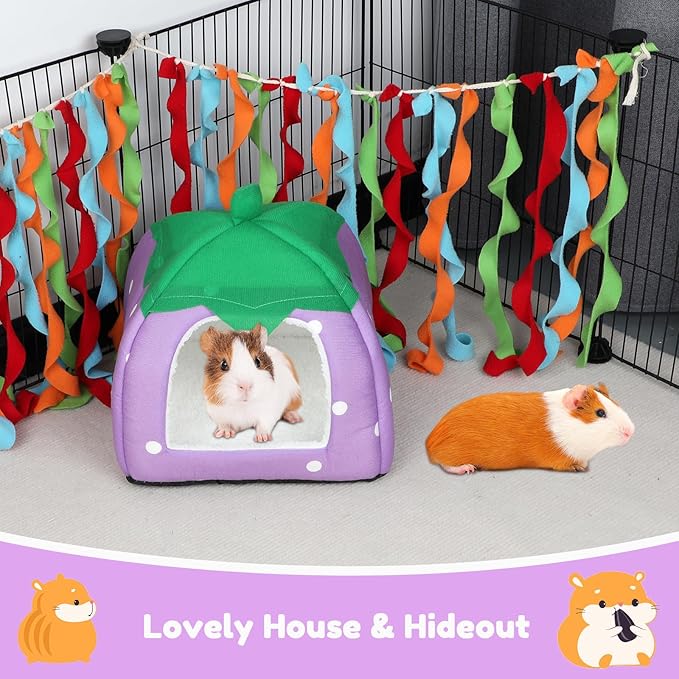 BWOGUE Guinea Pig House Bed Cozy Hamster Cave Large Hideout for Dwarf Rabbits Hedgehog Bearded Dragon Winter Nest Hamster Cage Accessories-PawvioPets