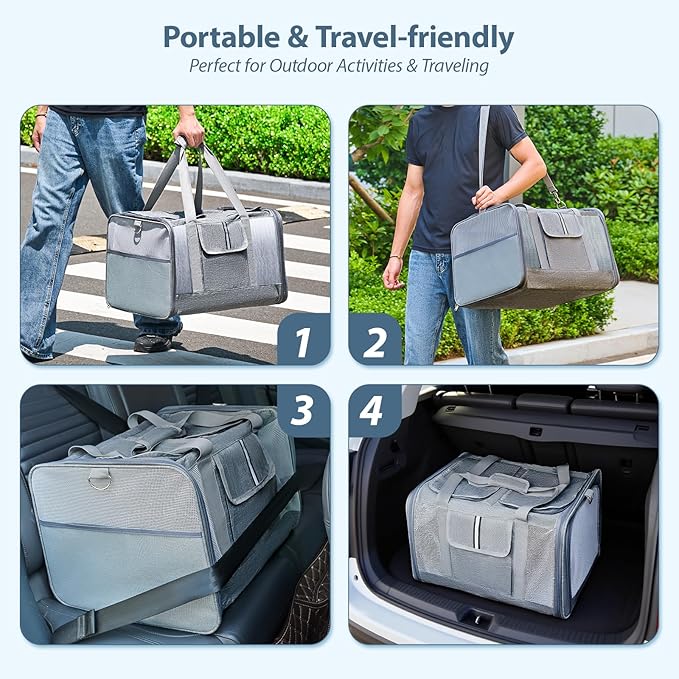 Cat Carrier for 2 Cats – Large Soft-Sided Pet Travel Carrier, Dual Compartments, Privacy Protection, Dog Carrier for Small/Medium Dogs, Home & Outdoor Use-PawvioPets