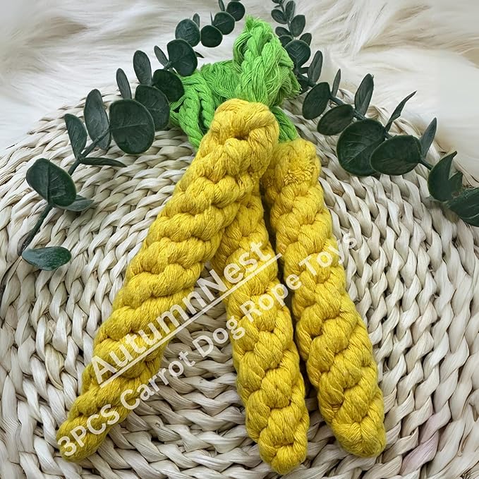3PCS Yellow Woven Pet Chew Set, Puppy Teething Chews, Dog Chew Accessories, Cat Interactive Chews, Durable Braided Chews for Pets-PawvioPets