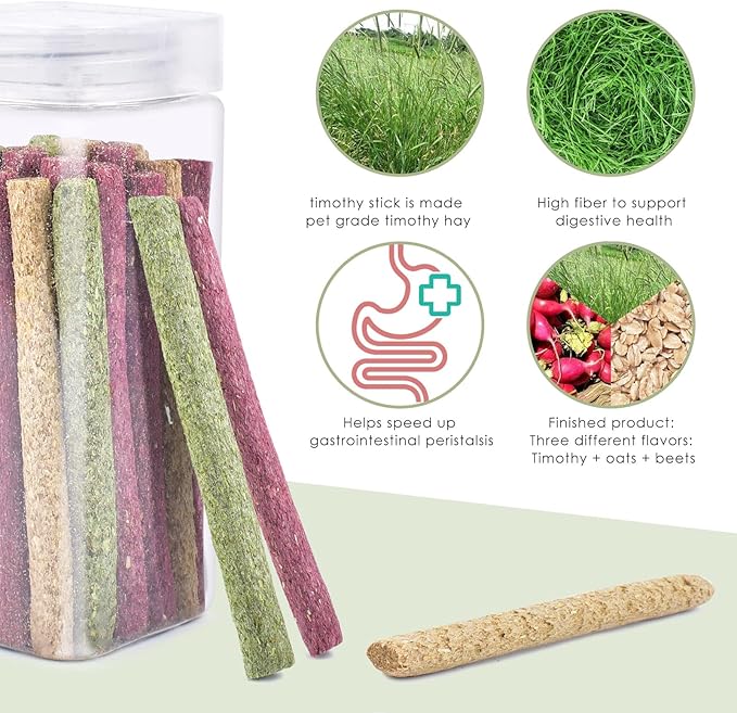 ERKOON Timothy Hay Sticks,Rabbit Chew Toys for Teeth Natural Molar Sticks Rabbits Treats for Bunnies, Chinchilla Guinea Pigs, Gerbil, Hamster (25 Pcs)-PawvioPets