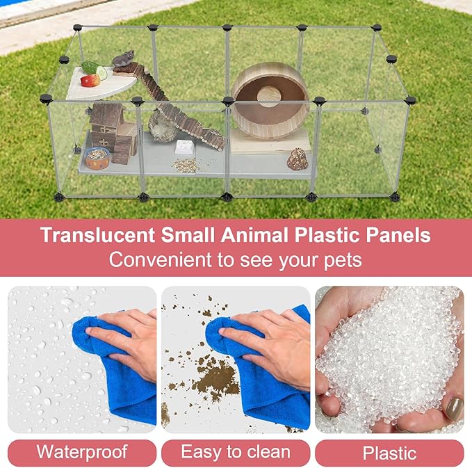 12 Panels Transparent Small Animals Playpen,48" x 24" x 16" Portable Pet Playpen,Plastic Enclosure,Puppy Play Pen for Indoors Outdoor Pet Fence for Guinea Pigs,Bunny,Ferrets,Hamsters,Hedgehogs-PawvioPets