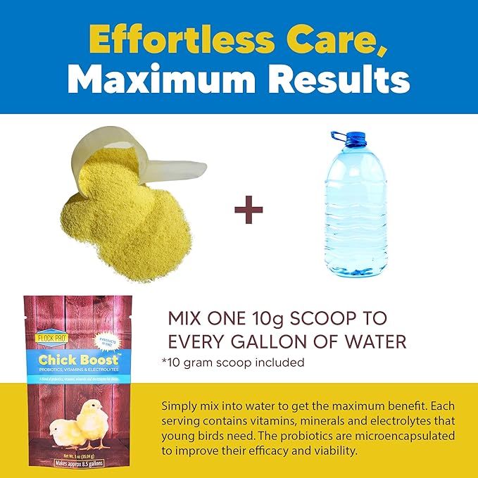 Flock PRO Chick Boost Probiotic - Probiotics, Vitamins, Minerals and Electrolytes for Chickens | Chicken Vitamins and Supplements for All Poultry - 3Oz-PawvioPets