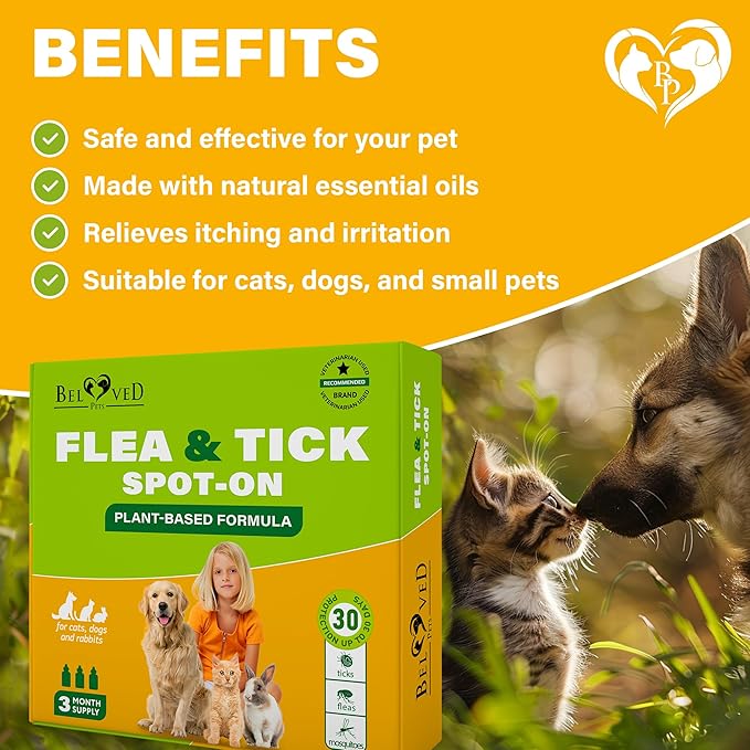 Flea and Tick Prevention for Small Dogs & Cats, Rabbits - Natural Flea Treatment & Pest Control - Topical Flea & Mosquito Repellent for Puppy and Kitten - All Pets-PawvioPets