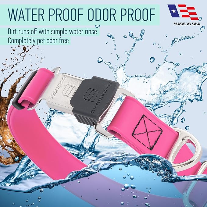 Dogline Biothane Waterproof Dog Collar with Herm Sprenger Black Stainless Steel Quick Release Buckle – Heavy Duty Tactical Durable Collar for Dogs – Comfortable and Safe Pet Collar W 1" L 15-25" Pink-PawvioPets